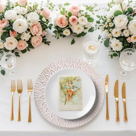 SforGUVA White Charger Plates, 13 Inch Set of 6 Plastic Peacock Chargers for Dinner Plates,Table Settings, Easter, Thanksgiving, Christmas Party, Family Gathering.