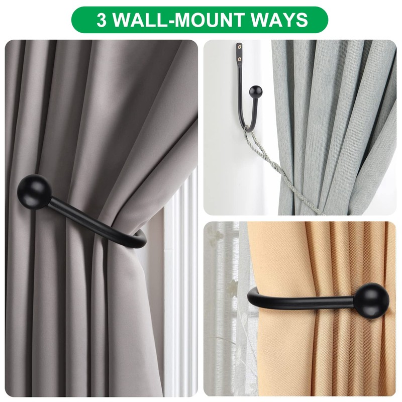 Curtain Holdbacks, 6 pcs Curtains Holder Wall Mounted Drapery Tiebacks