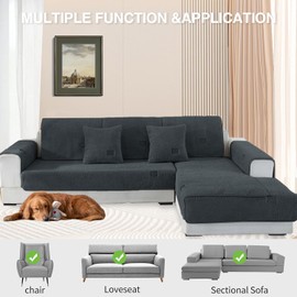 LINGKY Velvet Sofa Cover, 1/2/3/4-Seater, L-Shaped Sofa Throws, Corner Sofa/Couch Cover, Non-Slip Sofa Protection for Pets/Dogs, Ultra-Soft, Black, 70 x 90 cm, Rectangular