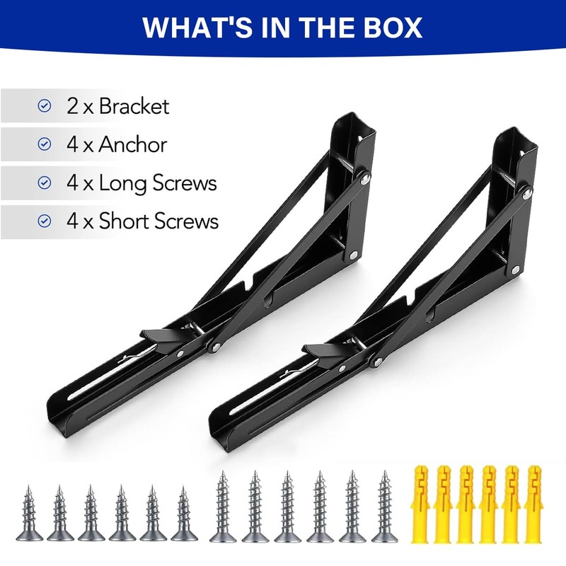 Folding Shelf Brackets Max. Load 580 lb, 10 Inch Black