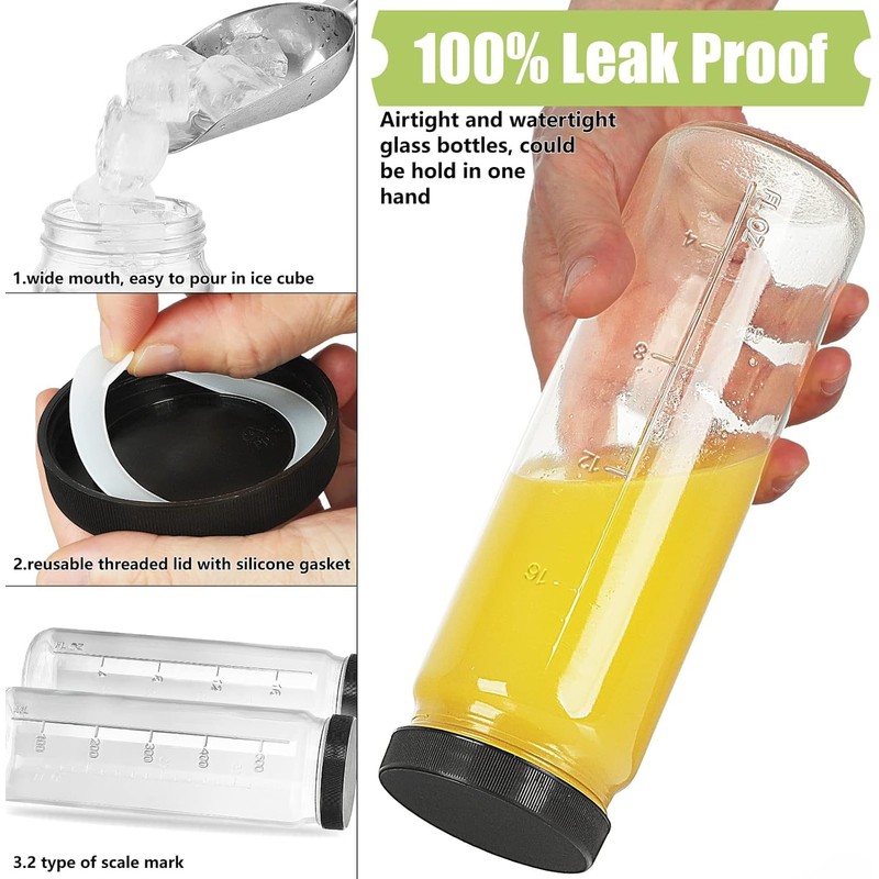 [8 Pack] 20 Oz Glass Juicing Bottles w Airtight Lids