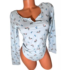 Victoria's Secret Victorias Secret PINK Long Sleeve Pull On Body Suit Light Blue Floral Medium