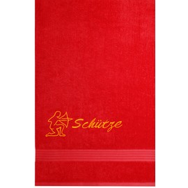 Lashuma Linz Terry Towel 70 x 140 cm, Embroidered with Sagittarius Zodiac Sign, Scarlet Red Cotton Towel