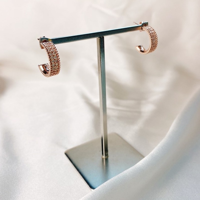 925 silver 18k gold two-line cubic ring earrings gold /
