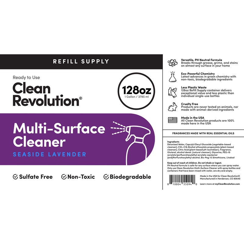 Clean Revolution Multi Surface Cleaner Refill Supply, Non-Toxic, Eco-Friendly &