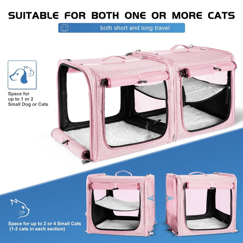 Suertree Large Cat Carrier for 2 Cats with Zipper Locks,