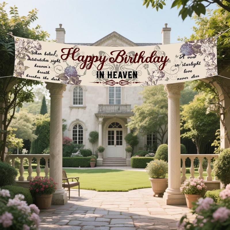 Happy Birthday in Heaven Banner Remembrance Memorial Yard Flag Decorations