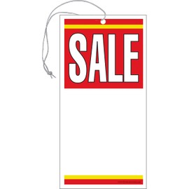 S05SYR Sale (Red Yellow) Elastic Knotted Price Sale Tags with Strings Merchandising Hang Tags Pack of 100 (1 7/8" x 3 5/8")