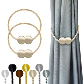 Hion Magnetic Curtain Tiebacks Beige Pack of 2 Curtain Tiebacks Buckles Holdbacks Holder Hook Clip for Home Bedroom Office Decorative Curtain