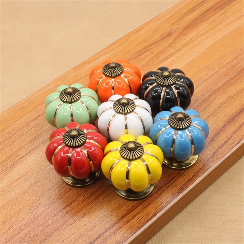 Pumpkin Shaped Ceramic Door Knob Dresser Kitchen Cabinet Cupboard Drawer
