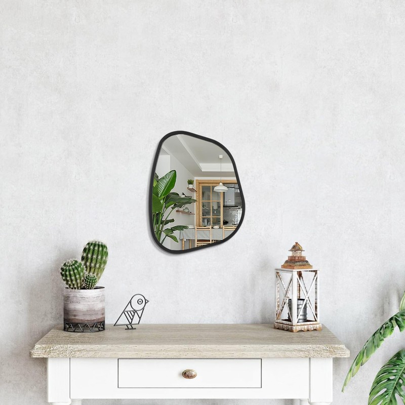 HLFMVWE Asymmetrical Mirror for Wall Irregular Oval Wood Frame Modern