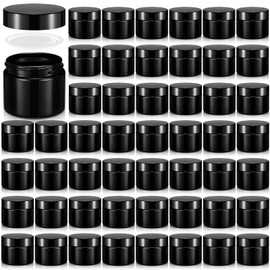 Domensi 48 Pcs 2 oz Glass Jars with Lids Travel Size Round Leakproof Empty Cosmetic Jars with Inner Liners Lid for Storing Makeup Lotions Face Cream Ointments Candle DIY Making (Deep Black)