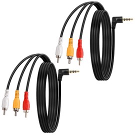 tunghey 2Pack Right Angle 3.5mm to RCA Camcorder AV Audio Video Output Cable, 1/8" TRRS to 3 RCA Male Plug AUX Cable Cord for TV,Phones,Tablets,Speakers,Home Theater 1.2M