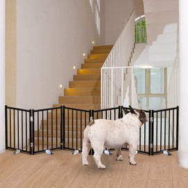 No Pawblems Free Standing Short Dog Gate, 16.5'' Tall Foldable Dog Fence for Indoor & Outdoor, Up to 72 Inch Extra Wide Puppy Gate for Stairs, Hallways, Doorways, Deck, Yard (Black, 6 Panels)