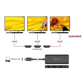DeLOCK USB Type-C™ Splitter (DP Alt Mode) to 3 x HDMI MST 4K 60Hz