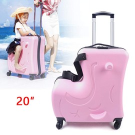YIYIBYUS 20" Kids' Suitcase Scooter,Children's Trolley Case Travel Box Scooter Rolling Suitcase Ride on ABS Luggage Suitcase Waterproof (Pink)
