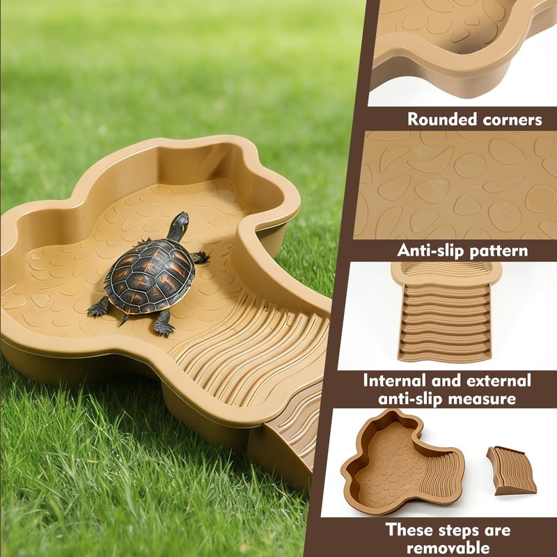 Large Turtle Bathing Pool with External Ramp - 11.2"x13.8"x1.7" Dual