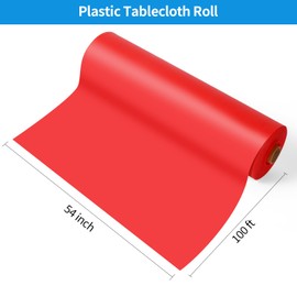 YXXHOME Red Plastic Table Cover Roll, 54 Inch X 100 Feet in Disposable Tablecloth Plastic Tablecloth with a Convenient Slide Cutter Premium Table Cover Roll for Picnics, Parties, Birthdays, Wedding