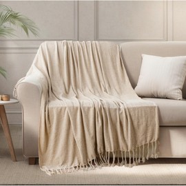BATTILO HOME Beige Throw Blanket for Sofa Bed Couch Chair, Beige Chenille Knit Throw Blanket, Soft Warm Cozy Decorative Beige Sofa Throw, Bed Blanket, 130×150cm
