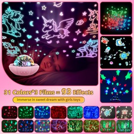 DQMOON Unicorn Gifts for Girls- 3 in 1 Star Projector Night Light for Kids Toys for 2-9 Year Old Girl Gifts Sensory Toys for Babies, Party Decor Birthday Gifts for Girls Xmas Stocking Fillers for Kids