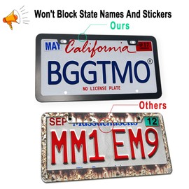 BGGTMO Black License Plate Frames - Stainless Steel Car Tag Cover Holder with Screws Caps, Heavy Duty Metal Frames for Front Rear, 2 Pack 2 Hole