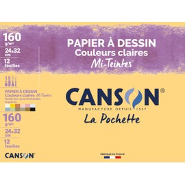 Canson 2789-ASS Pouch 12 Sheets of Drawing Paper 160 g/24 x 32 cm Assorted Pastel Colours