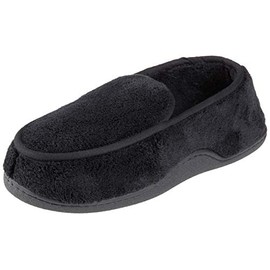 isotoner Men's Microterry Memory Foam Indoor/Outdoor Slip-On Slippers, Black, 13-14