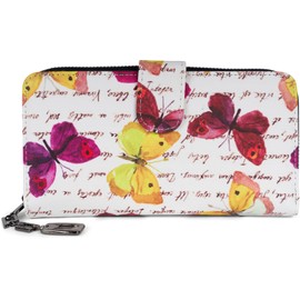 styleBREAKER Ladies Wallet with Colourful Butterfly Pattern, Vintage Design, Zipper, Purse 02040156, Colour:White-Violet-Yellow
