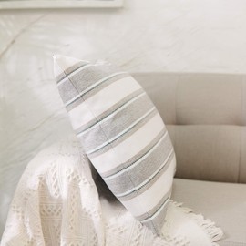 NATUS WEAVER 1 Piece Small Stripe Pillow Case Soft Faux Linen Square Decorative Mini Throw Cushion Cover Pillowcase with Hidden Zipper for Sofa Car Couch Living Room 14" x 14 "