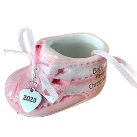 My First Christmas Baby Girl Ornament - 2023 Keepsake Christmas Tree Ornament with Pink Baby Booties - Daughter Ornament - First Christmas 2023 Gift for Girls