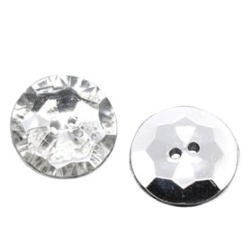 Pack of 10 18mm Clear Faceted Acrylic, Crystal Look, Silver Plated Back, 2 Holes Round Buttons, for Sewing, Scrapbooking, Embelishments, Crafts, Jewellery making, shabby chic, Knitting
