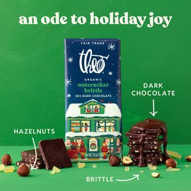 THEO Chocolate Holiday Nutcracker Brittle Organic Dark Chocolate Bar, 55% Cacao, 12 Pack | Vegan, Fair Trade, 2.8 ounces