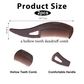 2Pcs Dandruff Comb, Removes Dandruff and Dirt for Women and Men, Massage Comb, Protect Scalp, Hollow Design, Clean up Oily Hair (Dark Brown)