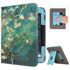Caweet Case for Nook GlowLight 4 Plus 7.8" 2023 Release, Premium PU Leather Foldable Stand Protective Sleeve Cover with Card Slot and Hand Strap, Almond Blossom
