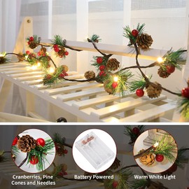 AivaToba Guirnalda de Piñas de Navidad, 20 LED 2M Cadena de Luces, con Pilas AA, Conos de Pino de Cadena de Luces para Interiores al Aire Libre, Decoración para Navidad, Año Nuevo, Chimenea, Ventana