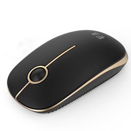 seenda Maus Kabellos, 2,4G Funkmaus mit 1600 DPI für PC/Laptop/MacBook/Linux, 3 Leise Tasten, Für Links- und Rechtshänder, 18 Monate Akkulaufzeit(Schwarz und Gold)