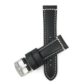 Hamilton 24mm Double Stitch Leather Watch Strap for Hamilton Jazzmaster - Black and White / Silver Buckle