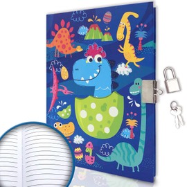 Diary with Lock Boys, 17.8 x 13.5 cm, 80 Lined Sheets, 160 Pages, Dinosaur Children's Diary, Hardcover Notebook for Boys for Writing and Drawing, Gifts for Girls and Boys 6-10 Years