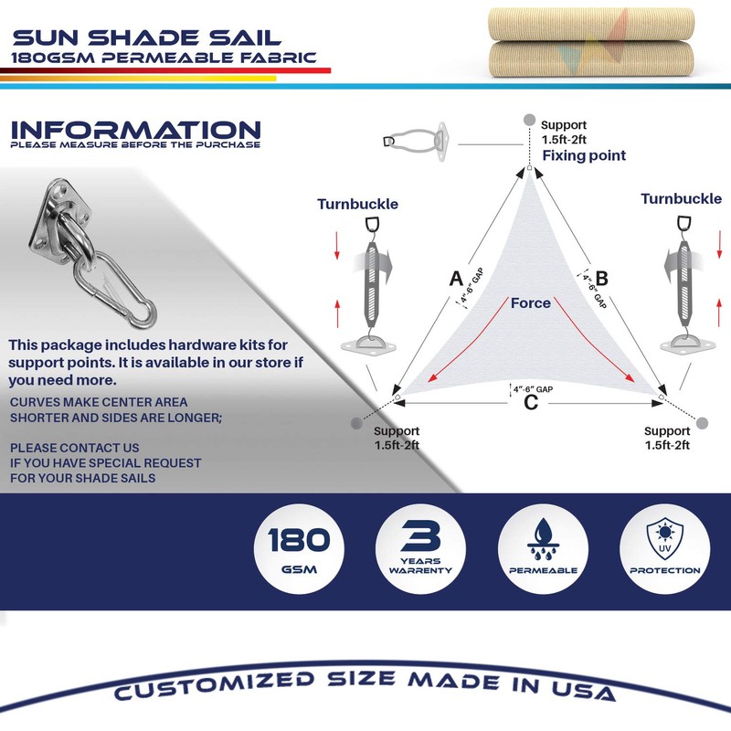 Windscreen4less 7' x 7' x 7' Triangle Sun Shade Sail