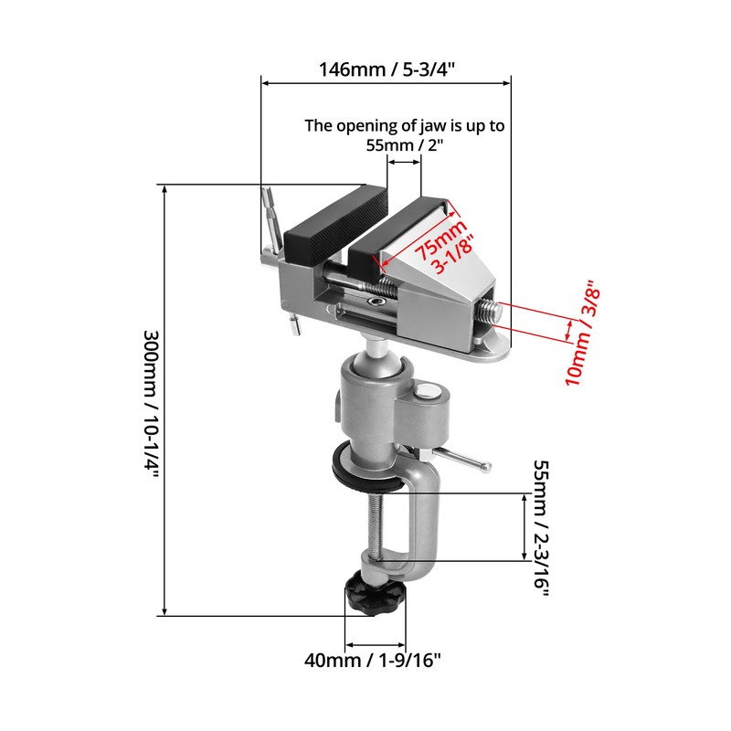 QWORK 3" Universal Tabletop Clamp Vice Tilts Rotate 360°, 2