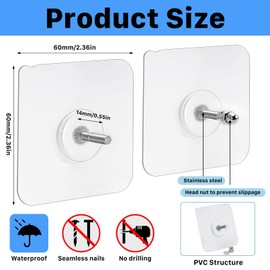 CACASO 20 Pcs Adhesive Wall Mount Screw Hooks,Wall Hooks for Hanging,Screw Wall Hangers Without Nails,Adhesive Hooks Heavy Duty,Wall Hooks for Mount Wall Shelf Kitchen Bathroom Home,14 mm/13 lbs(Max)