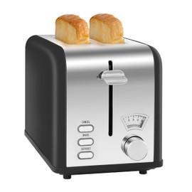 YSSOA 2-Slice Toaster with Extra Wide Slot & Removable Crumb Tray, 5 Browning Setting and 3 Function: Bagel/Defrost/Cancel, Retro Stainless-Steel Style, Compact Oven, for Bread & Waffle, New Black