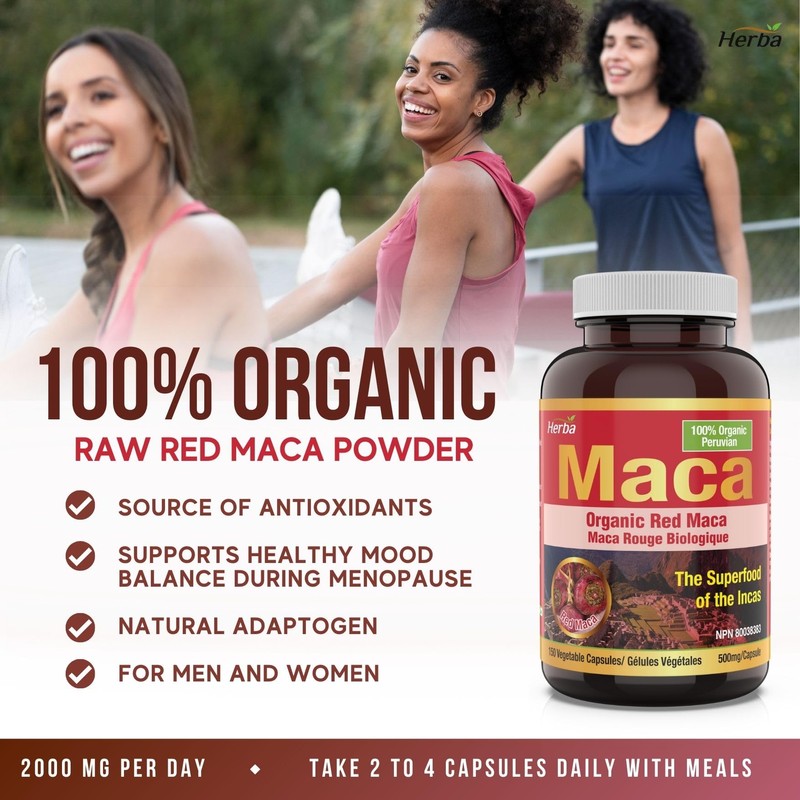 Herba Organic Red Maca Capsules for Women – 500mg, 150