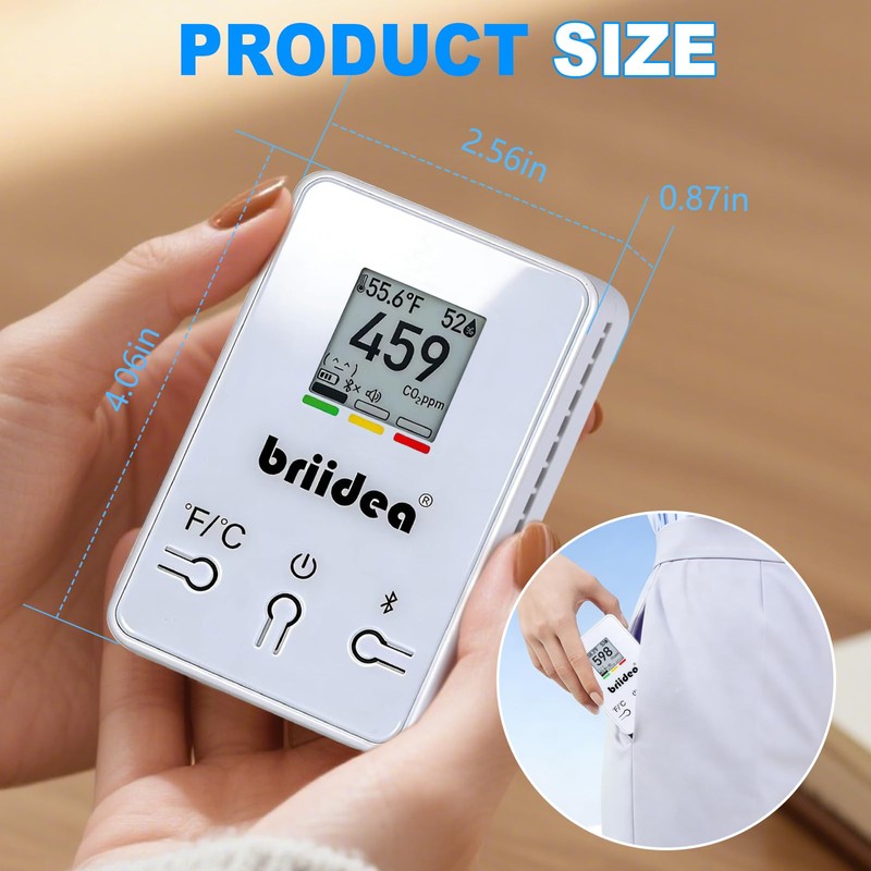 Bluetooth Portable CO2 Detector, Briidea Wireless Indoor Air Quality Monitor