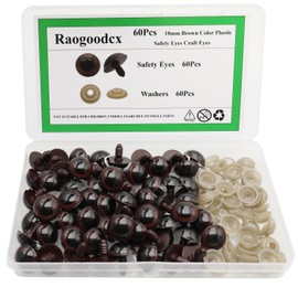 60Pcs 18mm Large Brown Plastic Safety Eyes Craft Safety Eyes DIY Eyes with Washers for Plush Animal Teddy Bear Doll Puppet Crafts