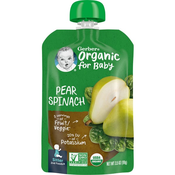 Gerber Organic 2nd Foods Baby Food, Pears &amp; Spinach, 3.5 oz Pouch