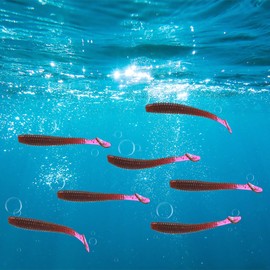TIXIPEM 2.56" T-Tail Soft Fishing Lures [30-Pack] - Paddle Tail Swim Bait for Bass Trout in Saltwater & Freshwater - Rigged with 2 & 1/0 Hooks - Purple Red & Durable ABS Plastic