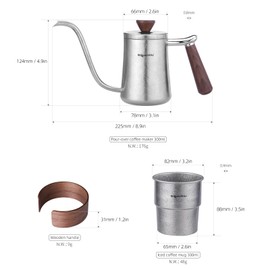 SOUUXIU Titanium Coffee Pot 300ml Folding Handle Gooseneck with Spout and Lid