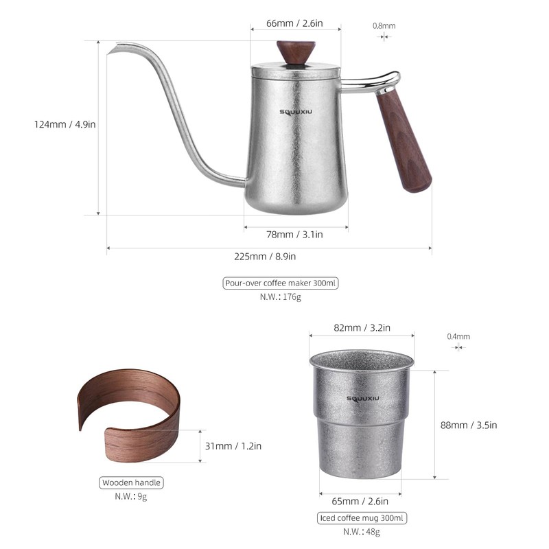 SOUUXIU Titanium Coffee Pot 300ml Folding Handle Gooseneck with Spout