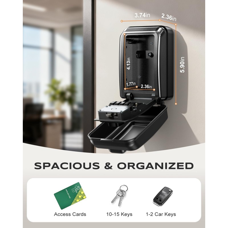 Vewaci Wall-Mounted Lock Box for Keys with Code, Large Capacity